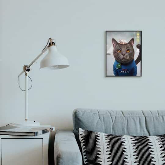 Stupell Industries Cat Taxi Ride Share Black Framed Giclee Textured Wall Art